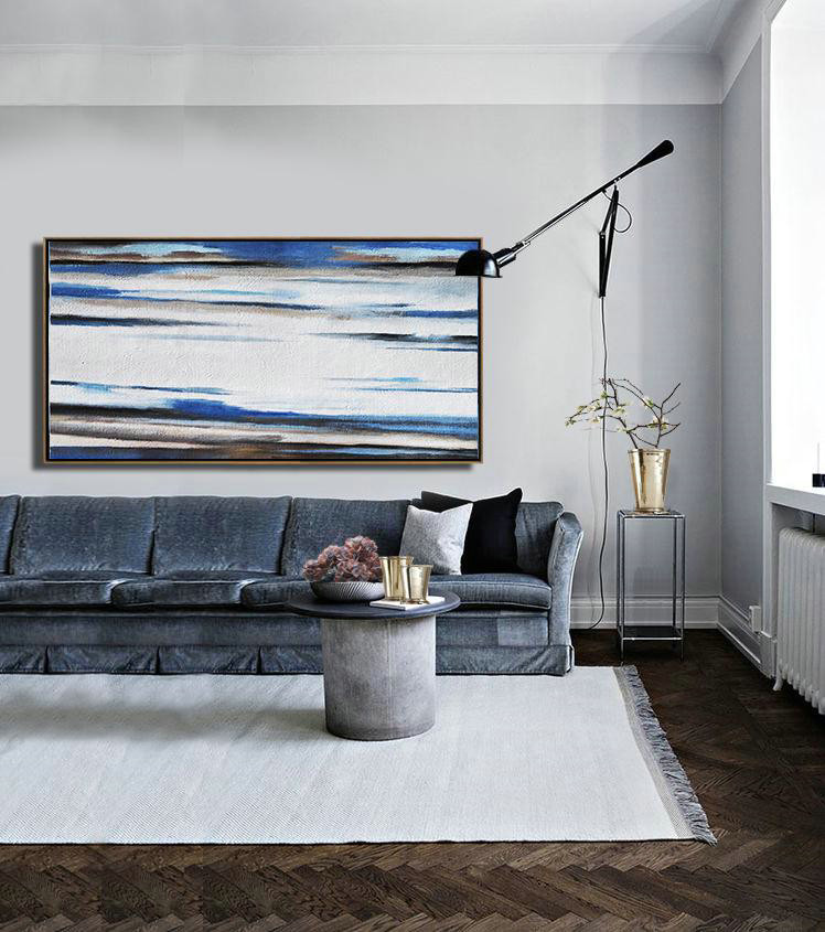 Large Abstract Art,Hand Painted Panoramic Abstract Painting,Artwork For Sale,White,Blue,Brown.etc